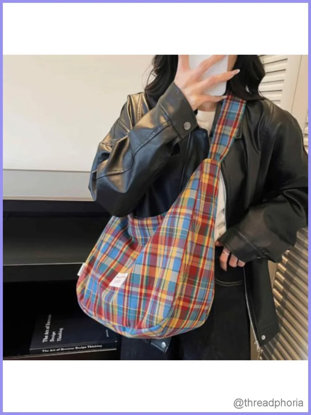 Tweed Plaid Hobo Bag - Gingham Patchwork Shoulder Purse - Magnetic Snap Closure